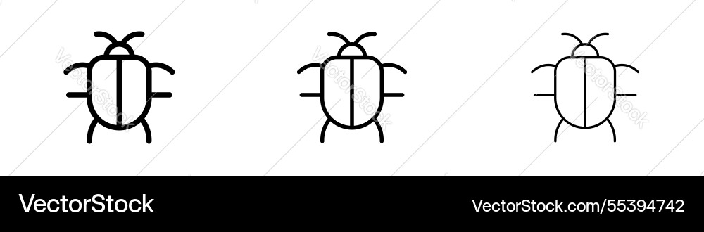 Bug icons in three different stroke lines vector image