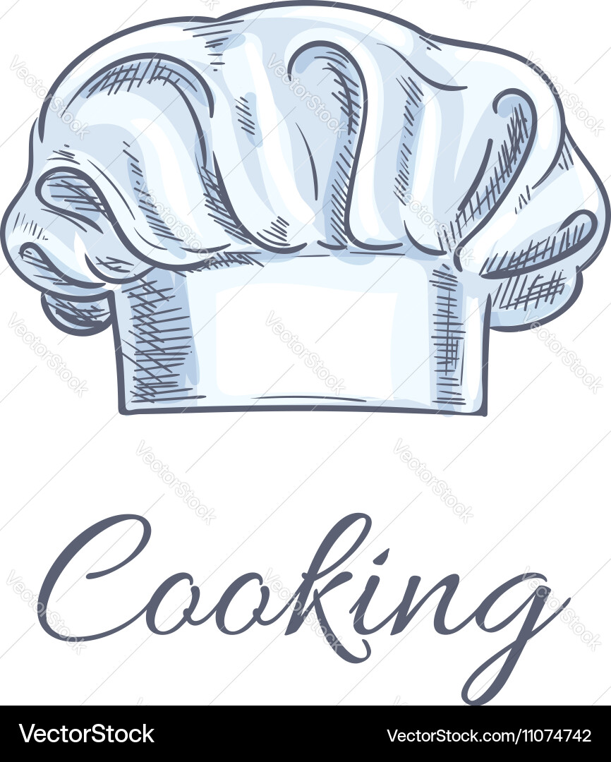 Chef hat or baker toque isolated sketch Royalty Free Vector