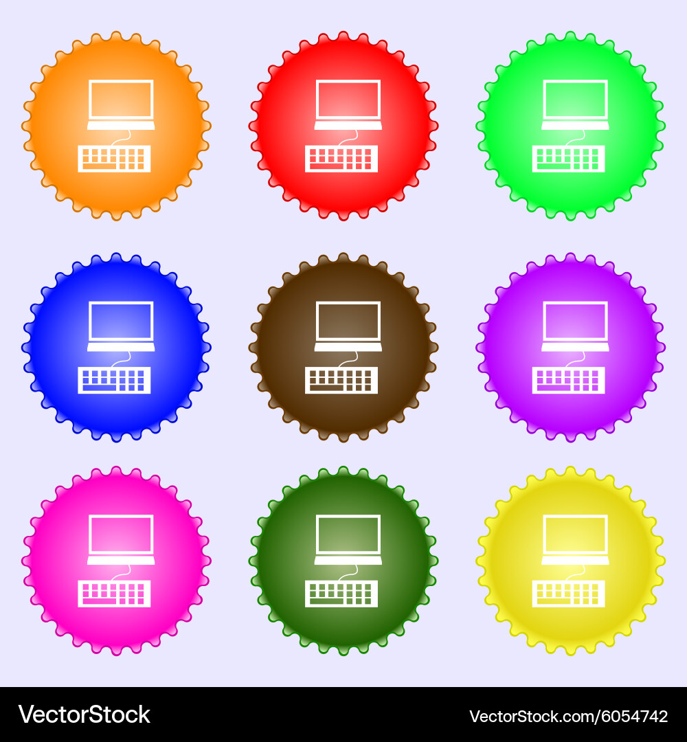 Computer monitor and keyboard icon a set of nine vector image