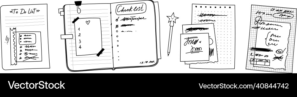 Drawn open notebook doodle sheets with notes Drawn open notebook doodle sheets with notes vector image
