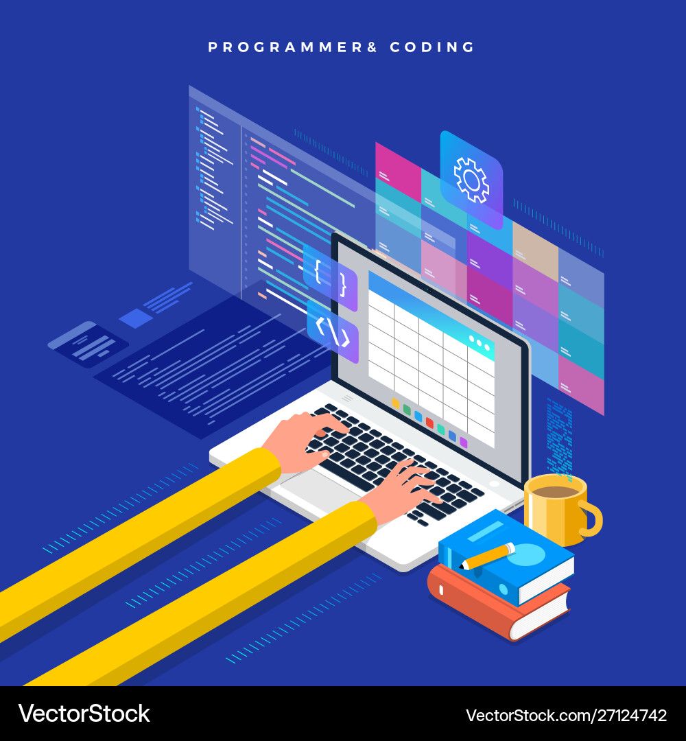 Isometric flat design concept programmer Isometric flat design concept programmer vector image