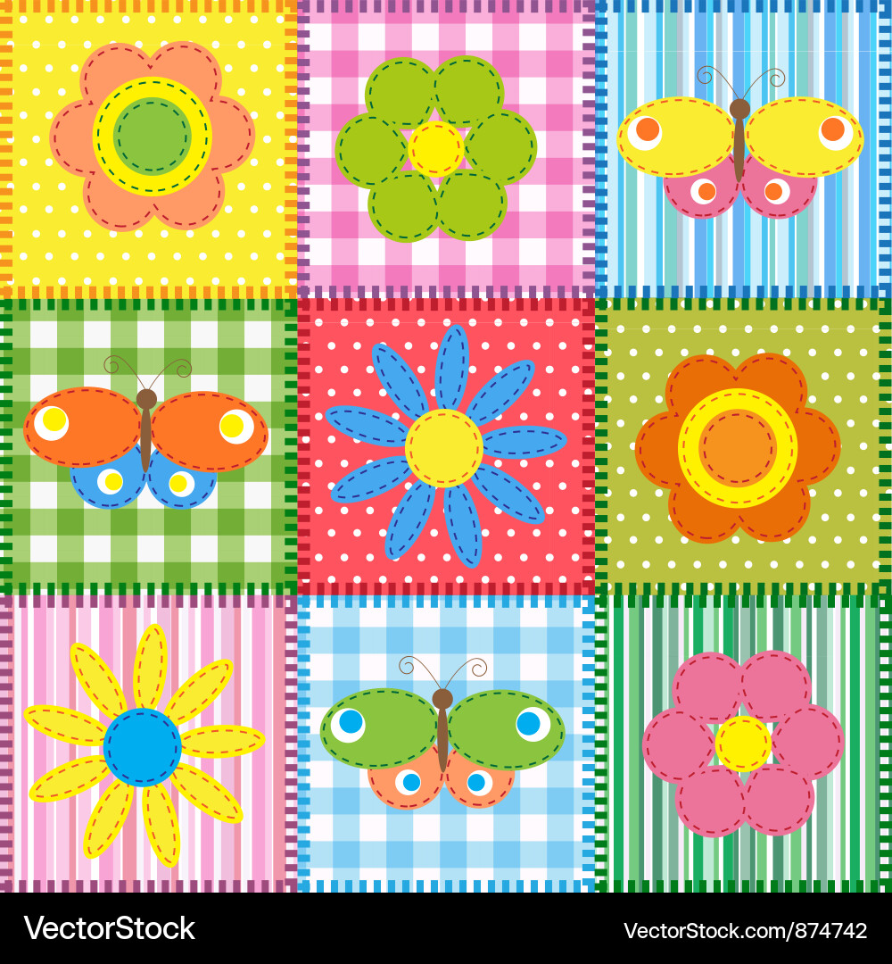 Patchwork with butterflies and flowers Vector Image