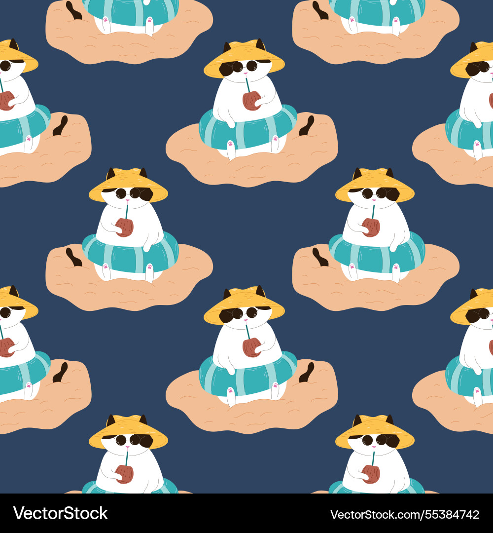 Seamless pattern tuxedo cat in an inflatable ring Seamless pattern tuxedo cat in an inflatable ring vector image