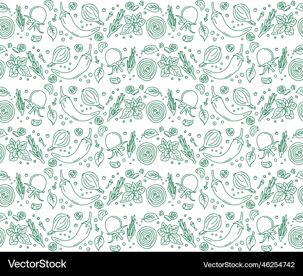 Seamless patternspices and vegetables background Vector Image