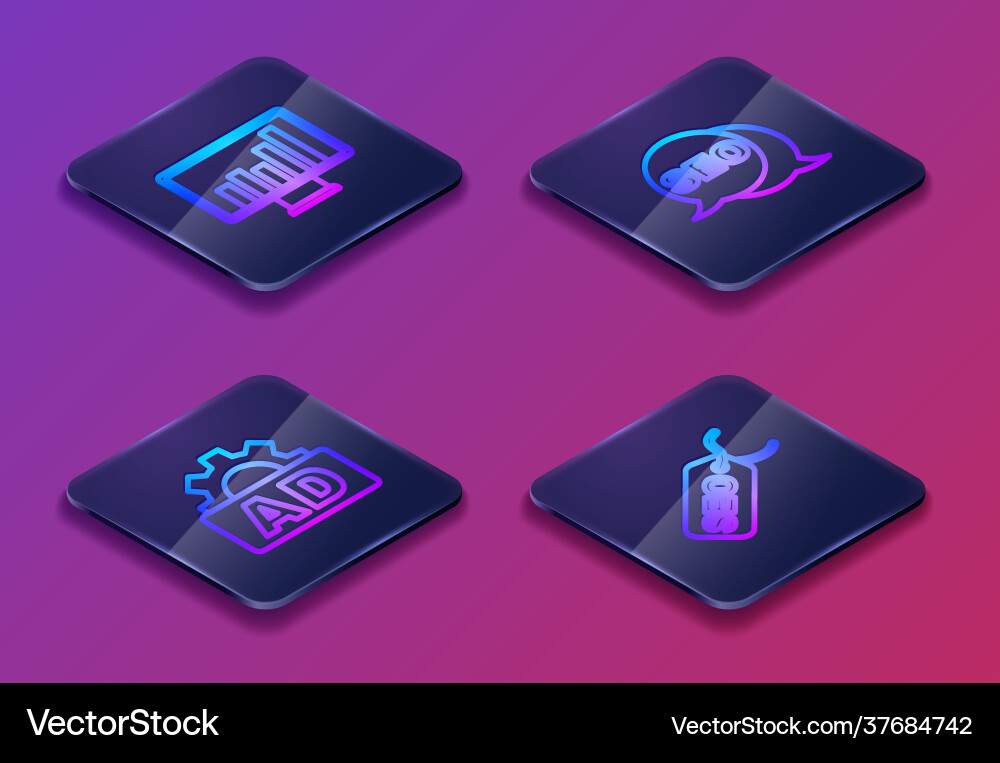 Set isometric line monitor with graph chart Set isometric line monitor with graph chart vector image