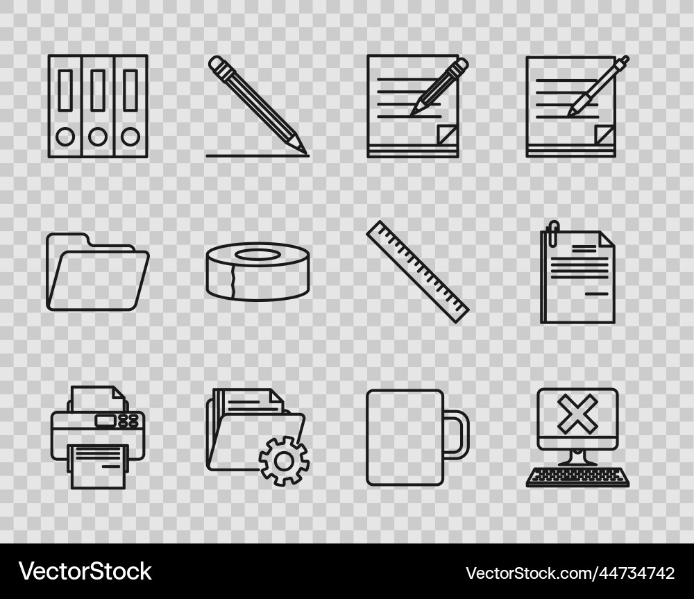 Set line printer computer with keyboard and x Set line printer computer with keyboard and x vector image
