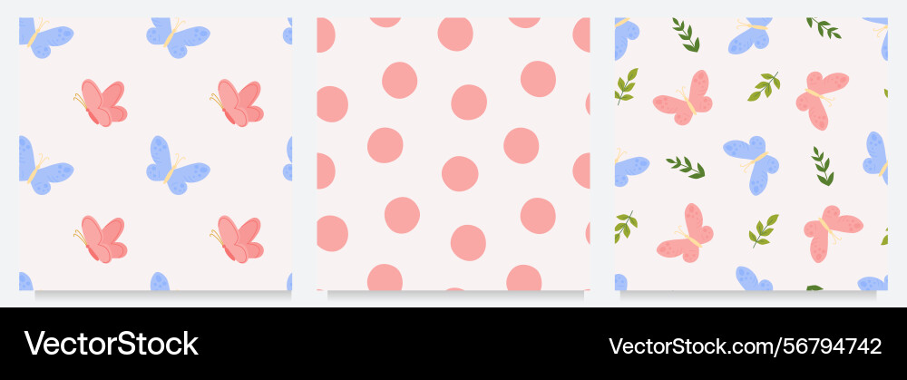 Set of seamless patterns with butterflies Vector Image