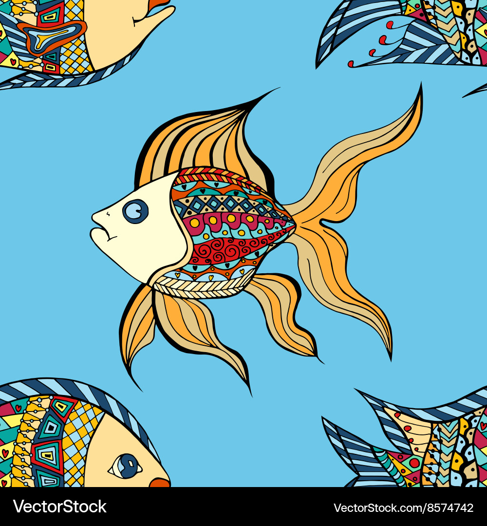 Tangle patterns fish background Vector Image