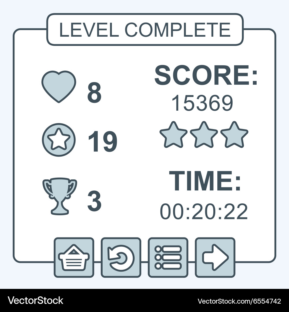 Thin line game level complete interface panels ui vector image