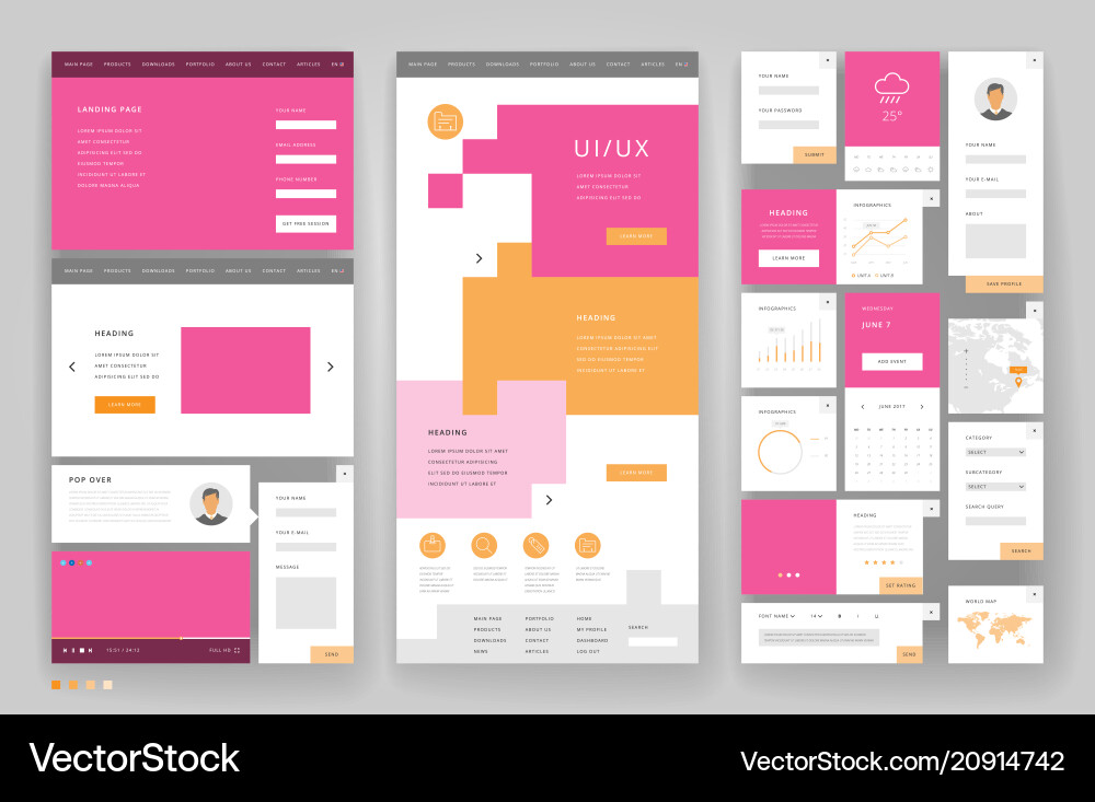 Website template design with interface elements Vector Image