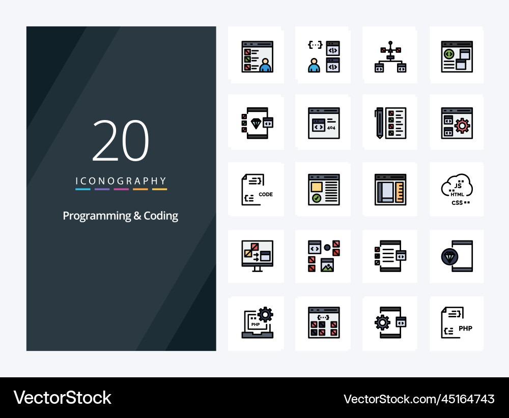 20 programming and coding line filled icon vector image