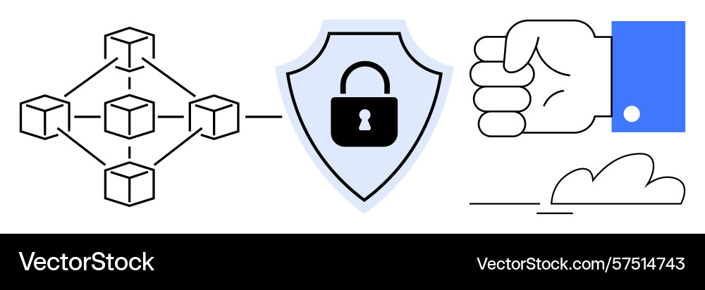 Blockchain network with data security shield Blockchain network with data security shield vector image