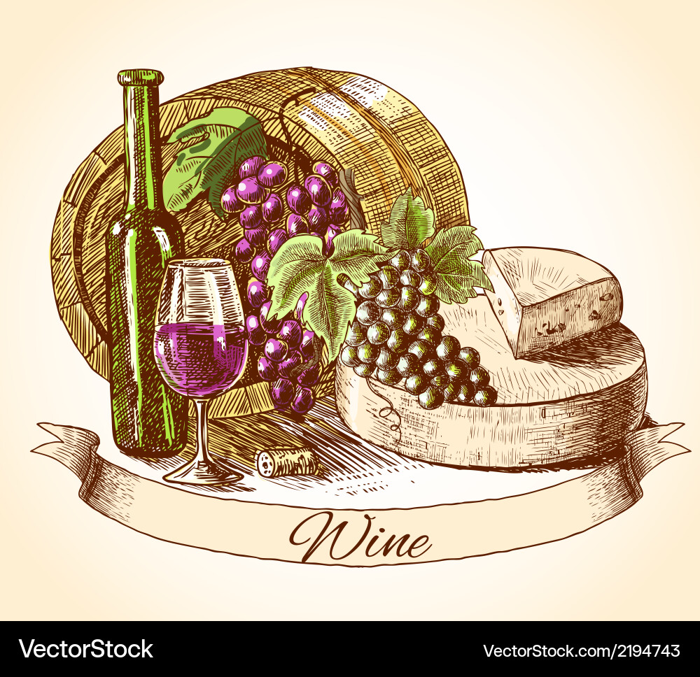Cheese wine and bread background Royalty Free Vector Image