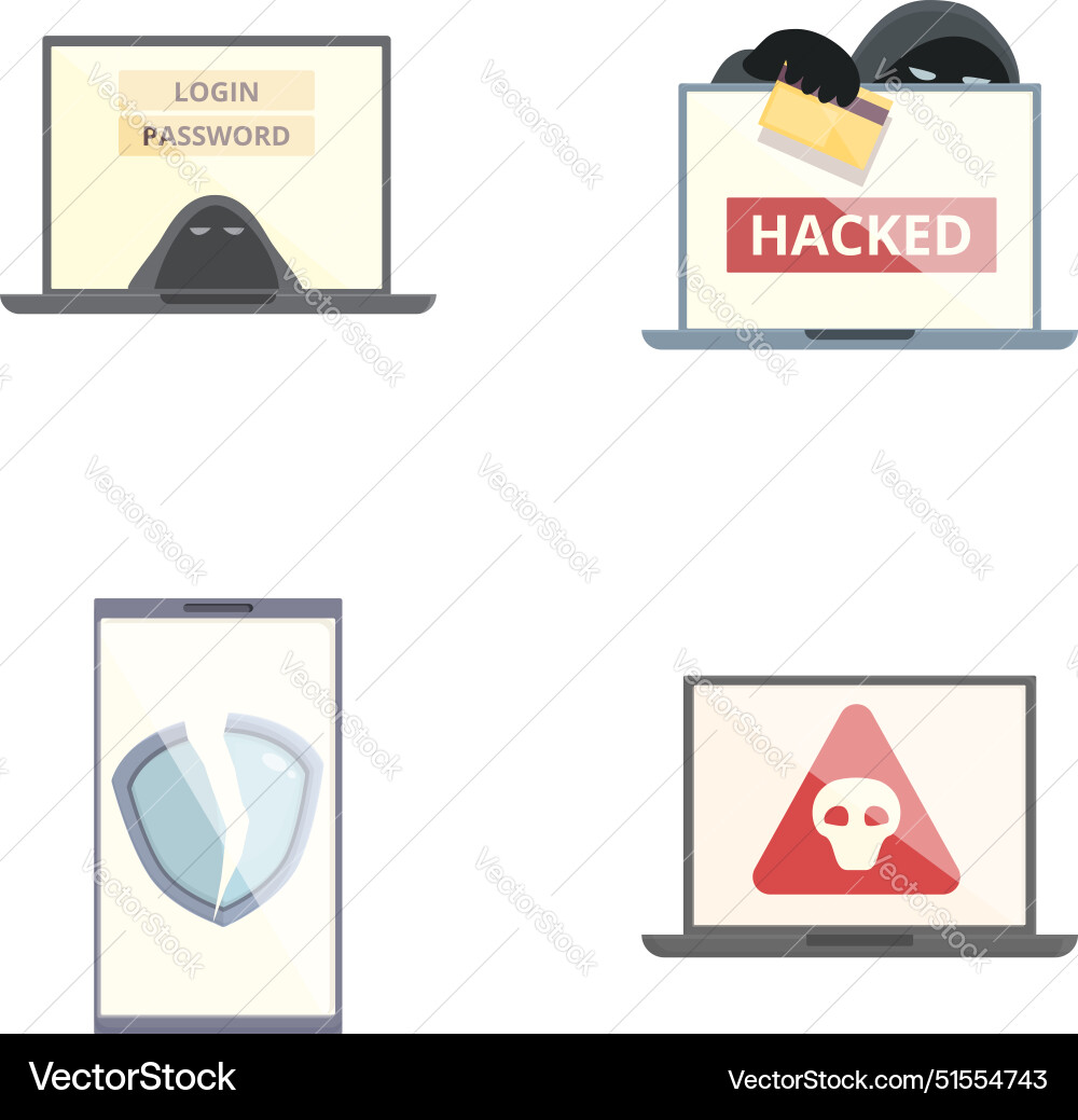 Cyber security icons set with hacking Cyber security icons set with hacking Vector Image