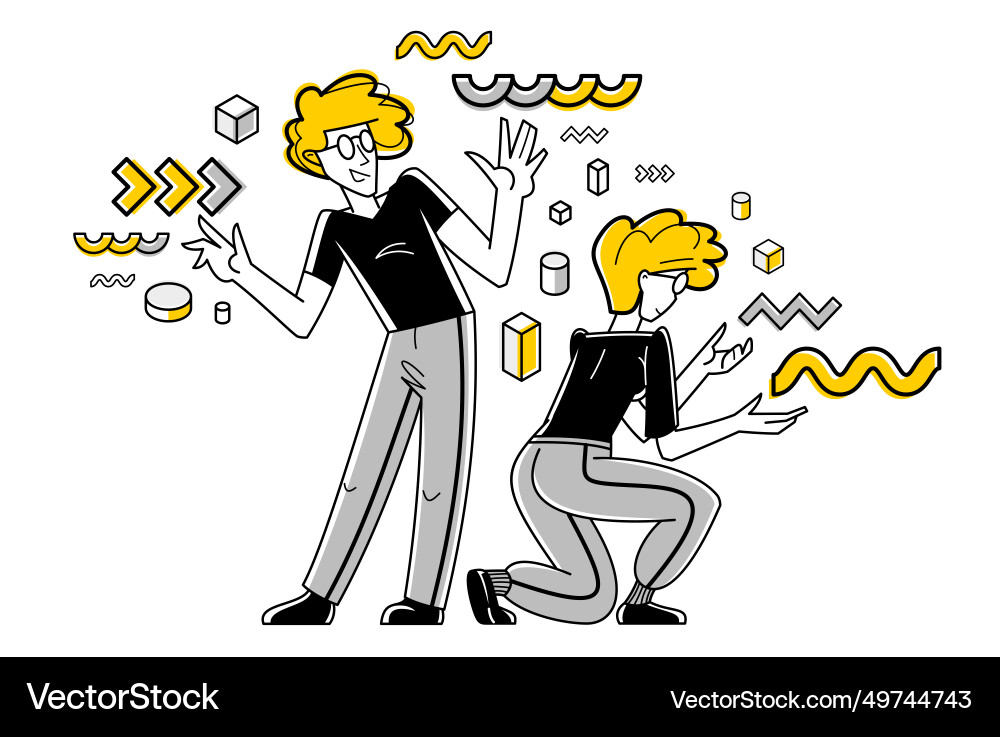 Inspired inventive designer or engineer composing vector image