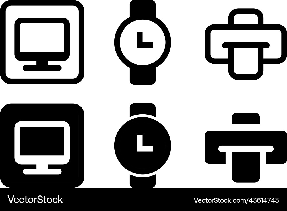 Printer and computer icon clock flat Printer and computer icon clock flat vector image