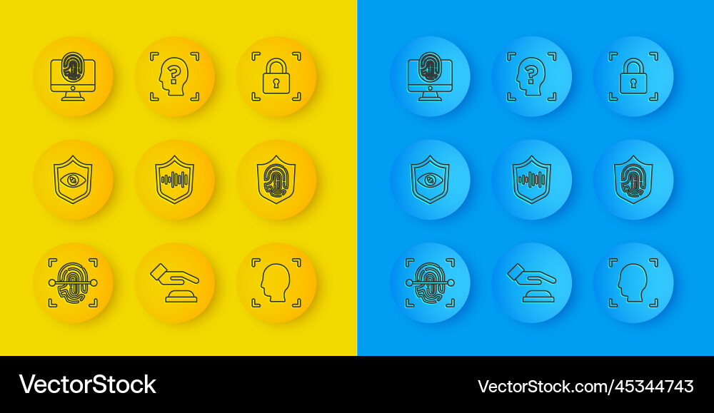 Set line fingerprint shield eye scan voice Set line fingerprint shield eye scan voice vector image