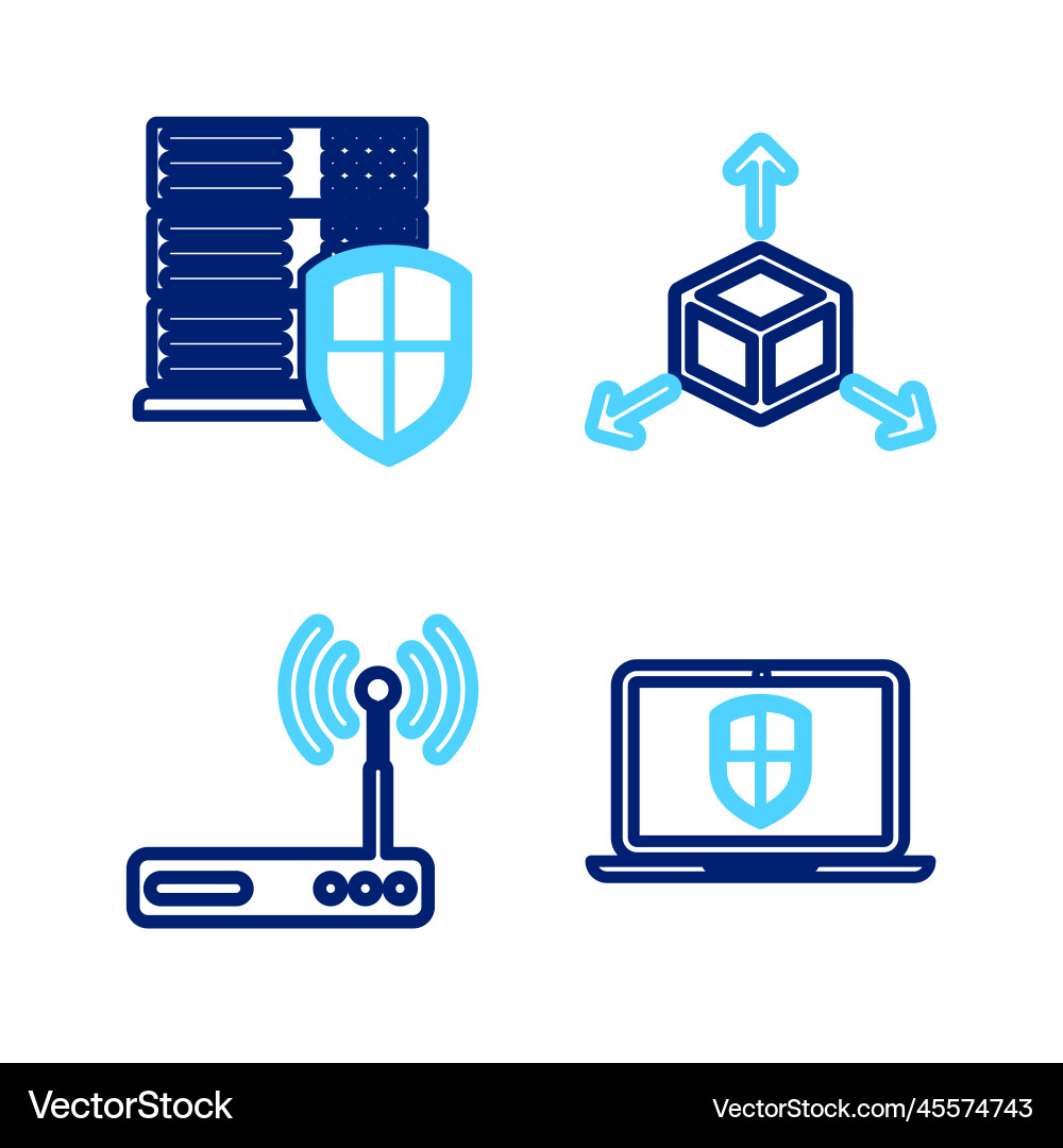 Set line server with shield router and wi-fi Set line server with shield router and wi-fi vector image
