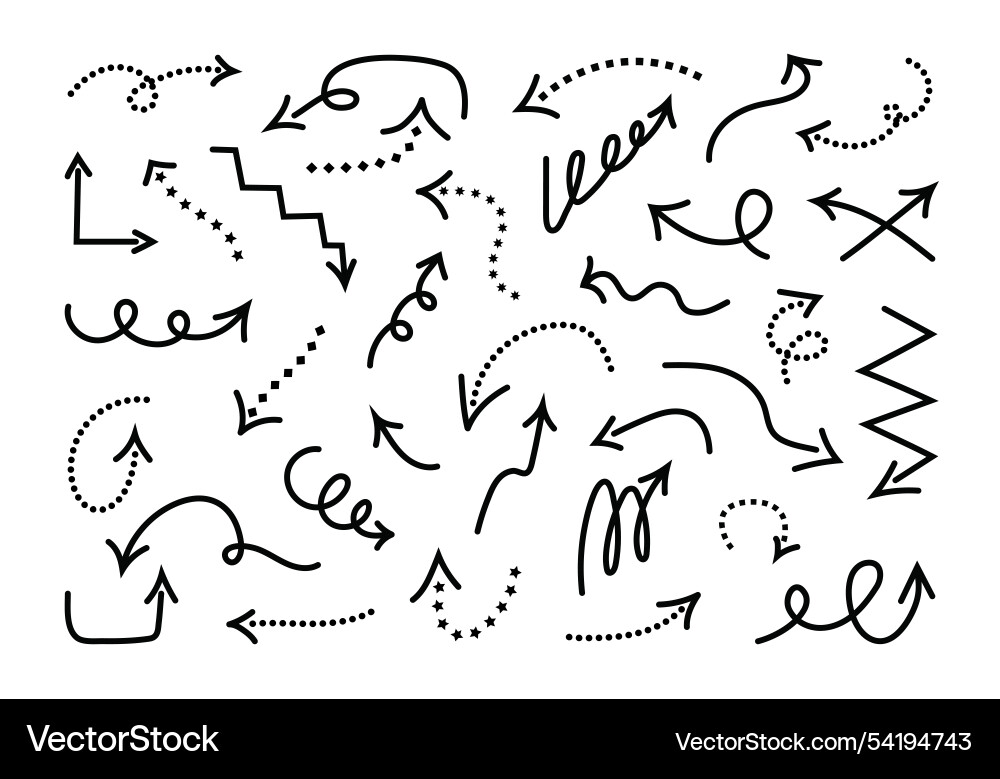 Set of hand drawn arrows with different patterns Vector Image