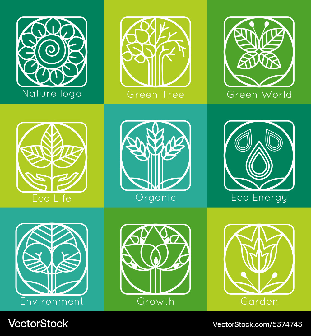 Set of outline tree monograms and logos abstract Vector Image