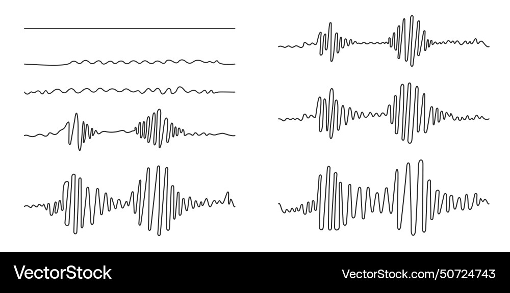 Set sound wave different shape continuous one Set sound wave different shape continuous one Vector Image
