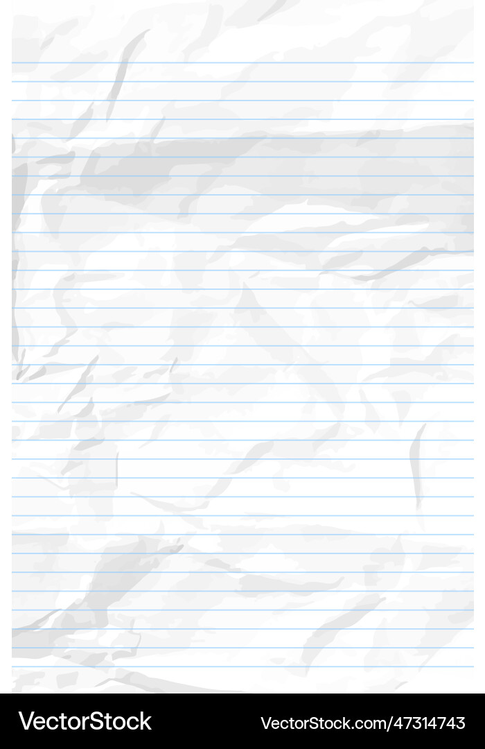 White lean crumpled notebook paper with lines White lean crumpled notebook paper with lines Vector Image