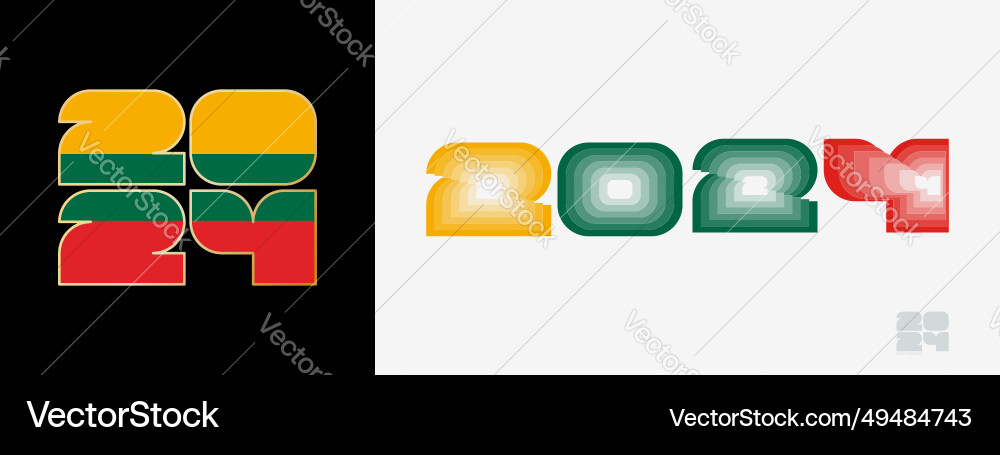 Year 2024 with flag of lithuania and in color vector image