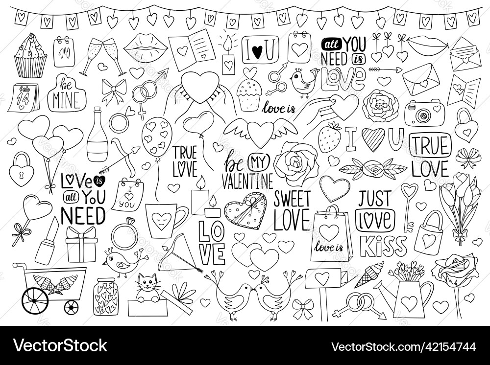 A large set of objects in doodle style Vector Image