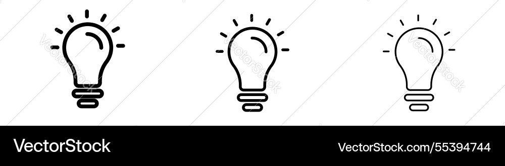 Bulb icons in three different stroke lines vector image