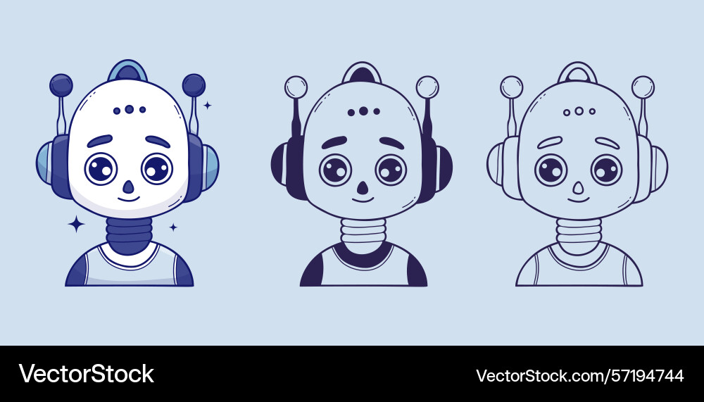 Cute chatbot face robot assistant ai character set Cute chatbot face robot assistant ai character set Vector Image