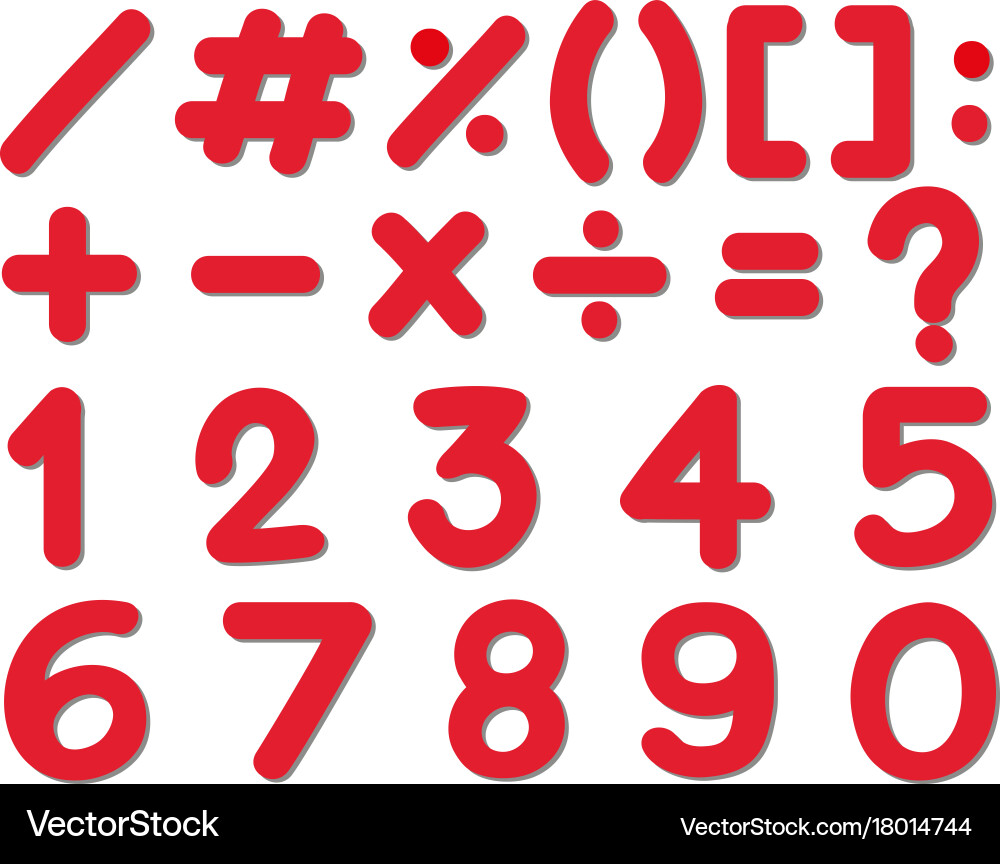 Font design for numbers and signs in red color vector image