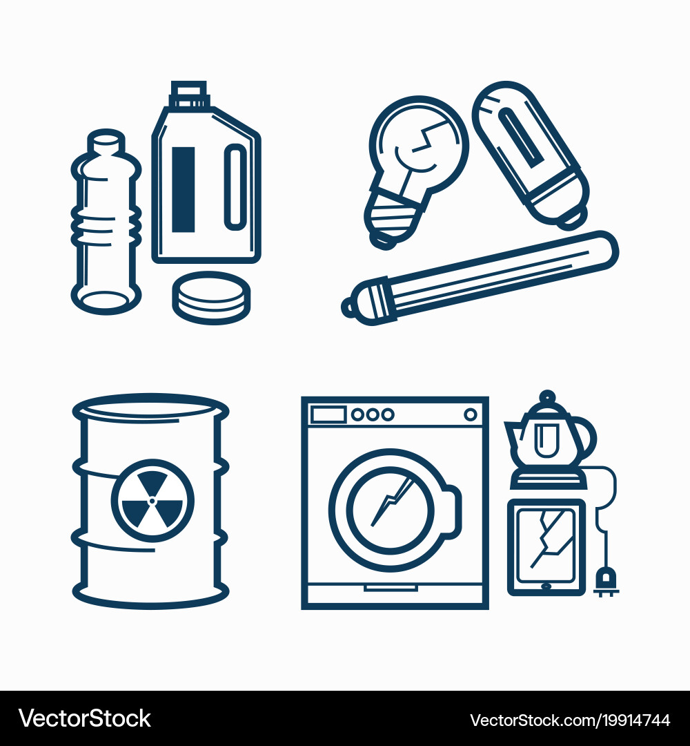 Garbage wastes trash line icons set vector image