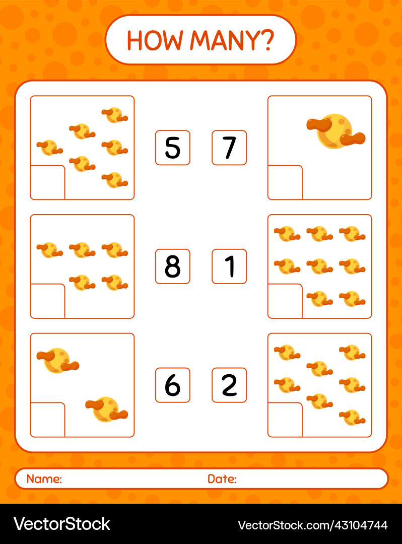 How many counting game with full moon worksheet How many counting game with full moon worksheet Vector Image
