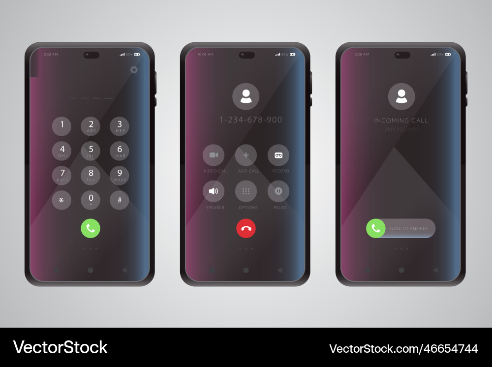 Phone call screen interface Phone call screen interface vector image