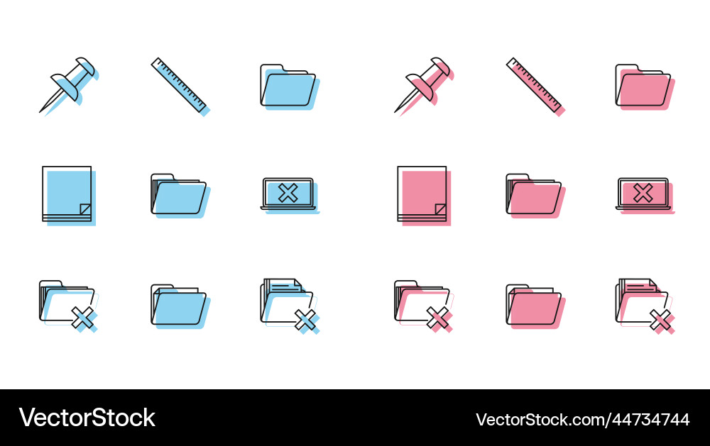 Set line delete folder document push pin laptop Set line delete folder document push pin laptop vector image