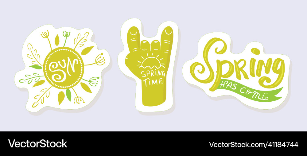 Spring stickers with inscriptions time Vector Image