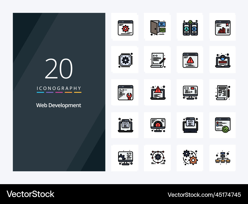 20 web development line filled icon vector image