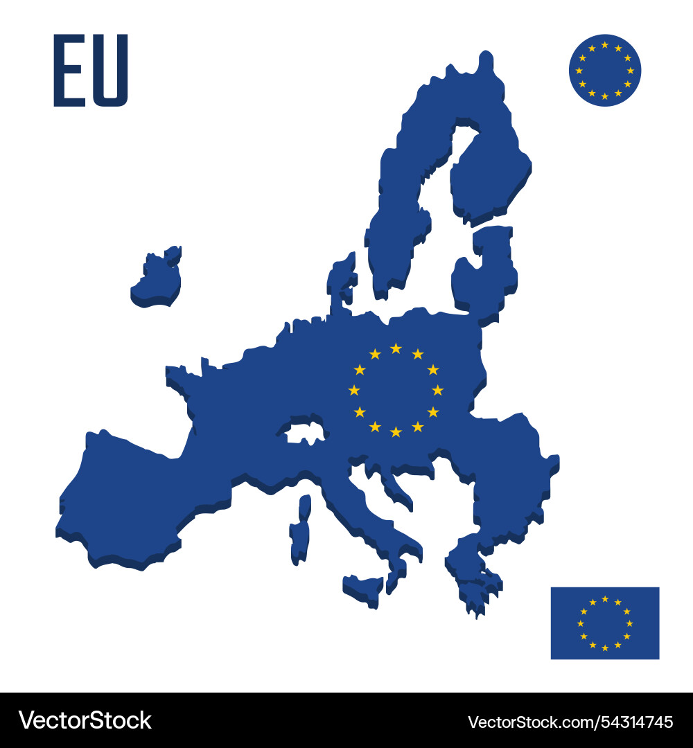 3d european union map with flag three dimensional 3d european union map with flag three dimensional vector image