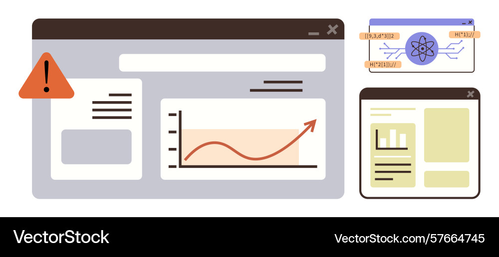 Analytics dashboard with error warning and data Analytics dashboard with error warning and data vector image