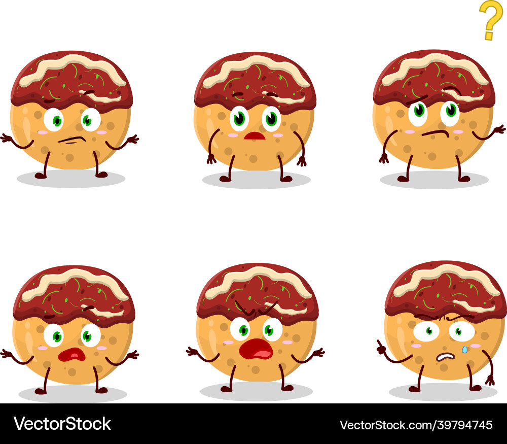 Cartoon character of takoyaki with what expression Vector Image