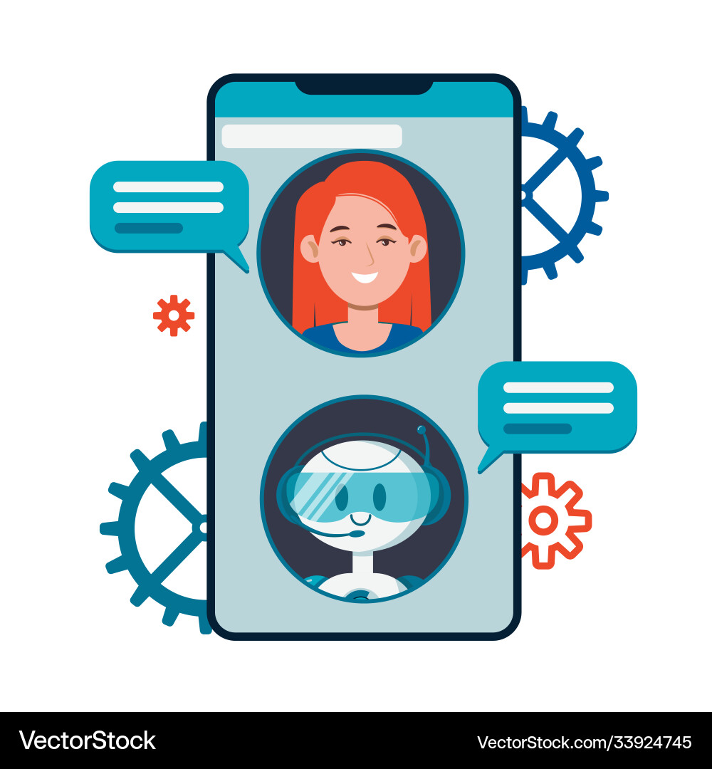 Chatbot concept users chatting with cute robot Chatbot concept users chatting with cute robot vector image