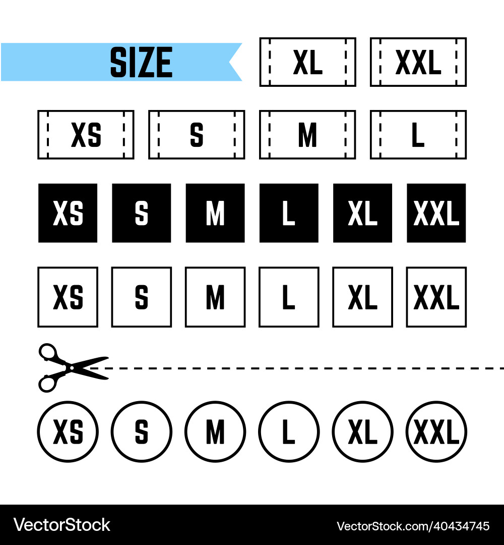 Clothing sizes labels symbols s m l xl xxl vector image