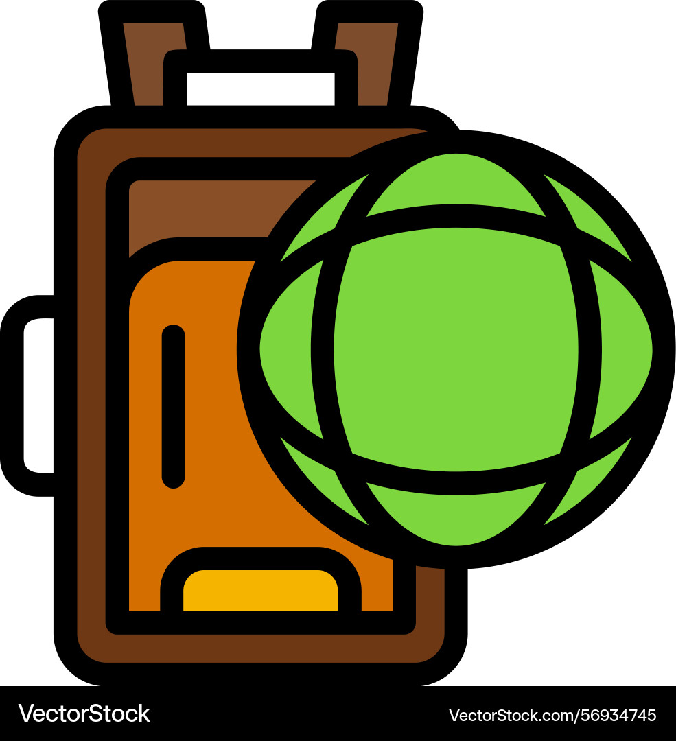 Globe with a backpack line filled style icon Vector Image