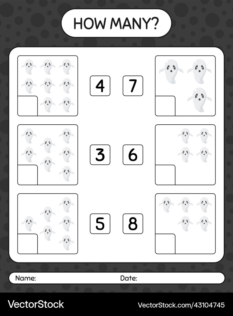 How many counting game with ghost worksheet How many counting game with ghost worksheet vector image
