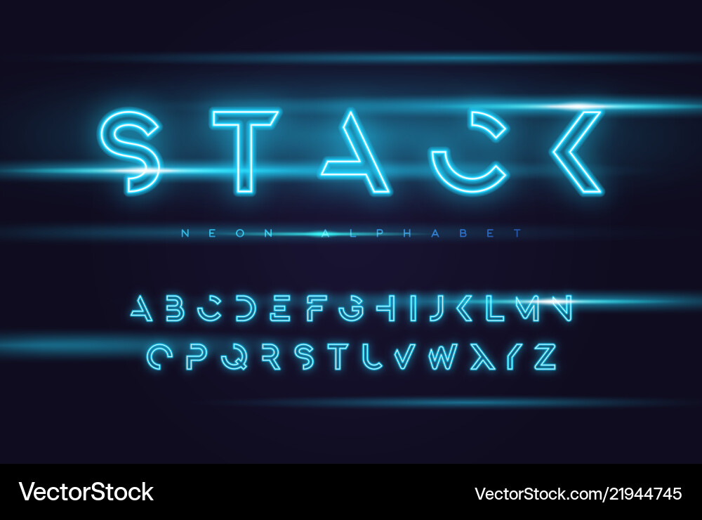 Neon futuristic display typeface font Neon futuristic display typeface font vector image