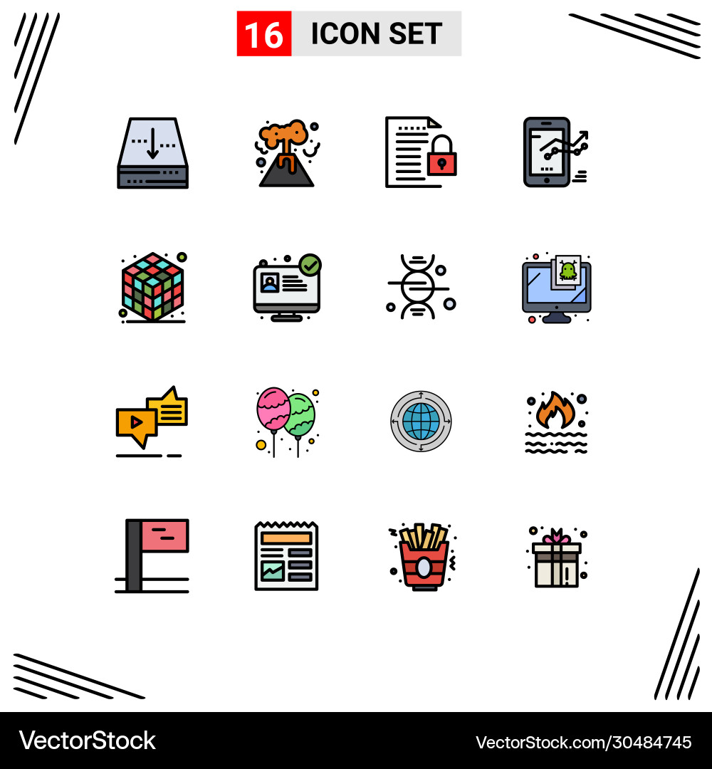 Set 16 flat color filled lines on grid Vector Image