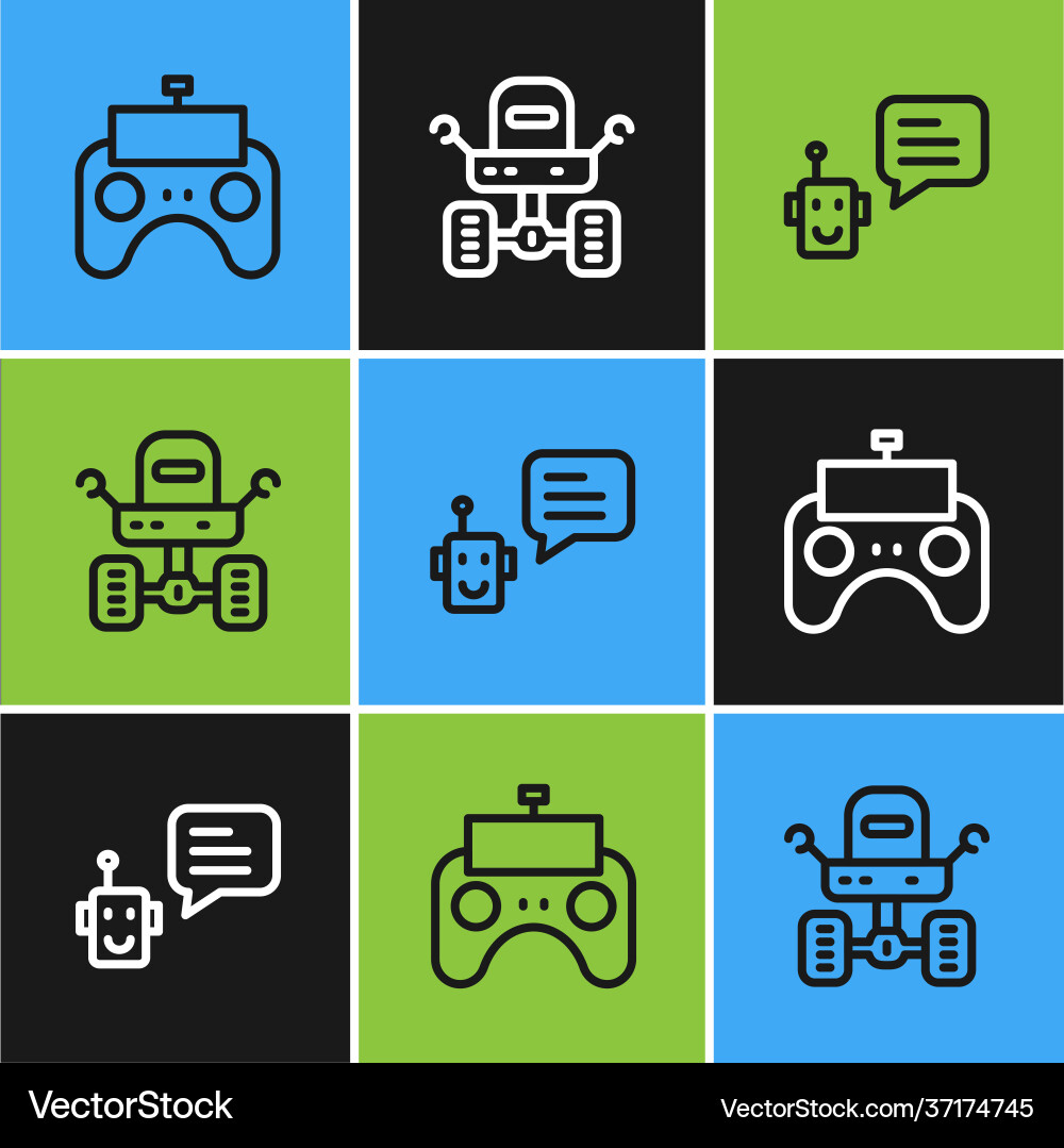 Set line remote control bot and mars rover icon vector image
