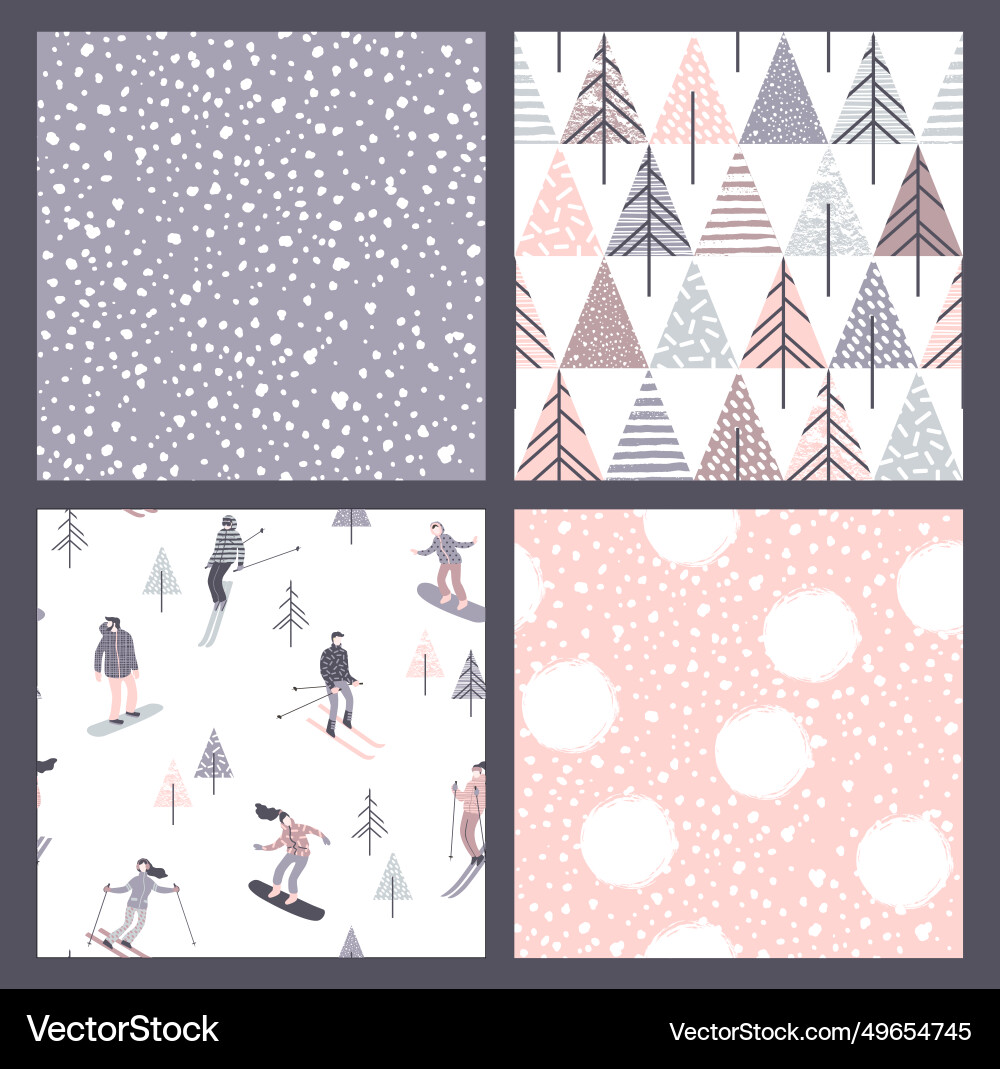 Set of winter seamless patterns with snow Set of winter seamless patterns with snow vector image