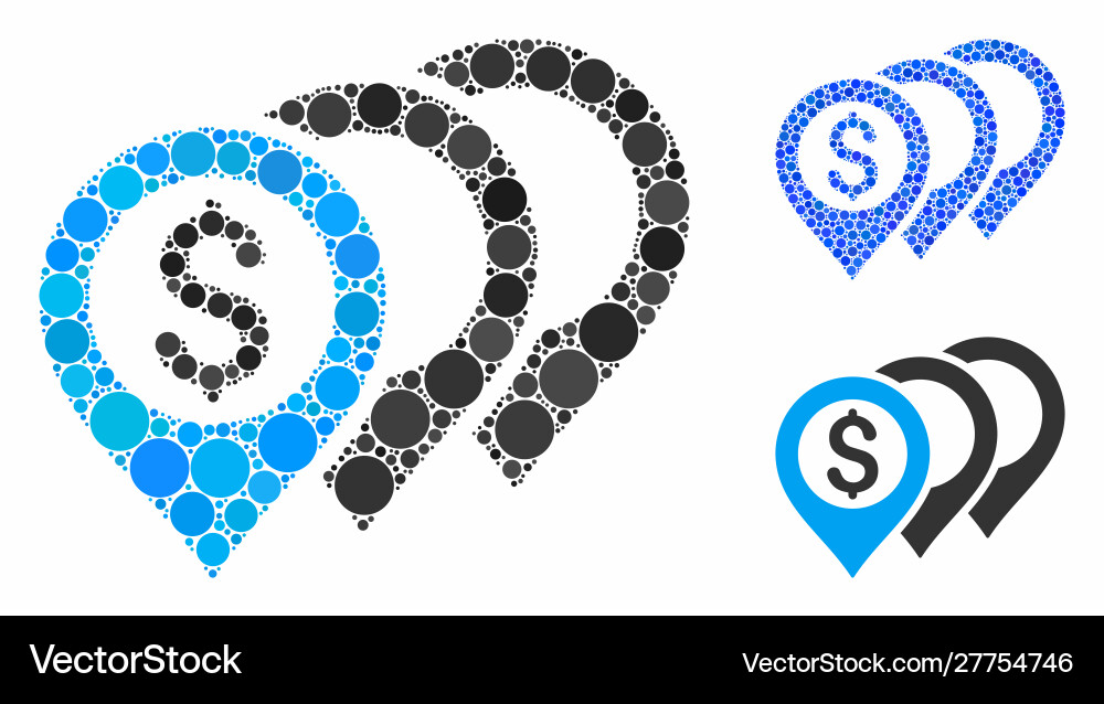 Dollar map pointers mosaic icon circles Dollar map pointers mosaic icon circles vector image