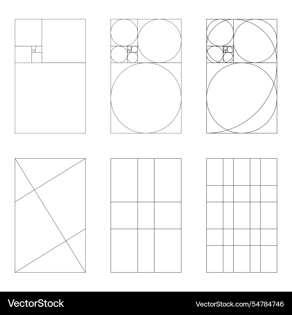 Goldenes Verhältnis Vorlage set fibonacci array number Goldenes Verhältnis Vorlage set fibonacci array number vektorbild